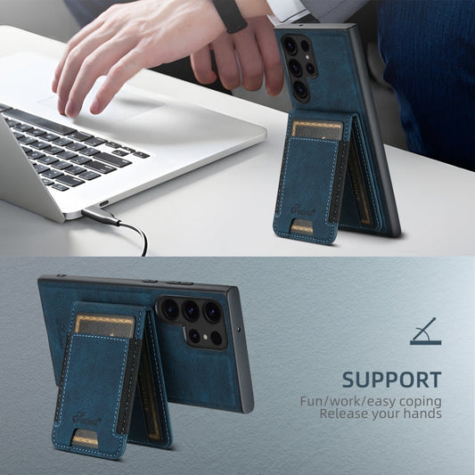 For Samsung Galaxy Note20 Ultra Suteni H17 Litchi Texture Leather MagSafe Detachable Wallet Phone Case(Blue)