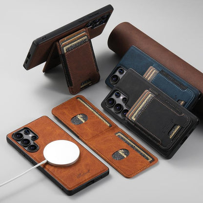 For Samsung Galaxy S22 Ultra 5G Suteni H17 Litchi Texture Leather MagSafe Detachable Wallet Phone Case(Brown)