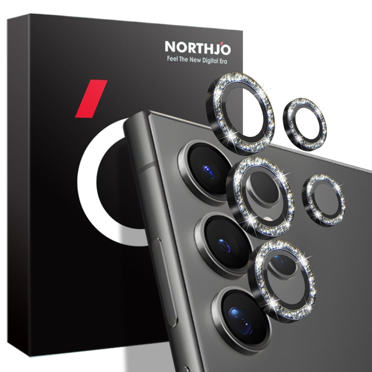 For Samsung Galaxy S24 Ultra 5G NORTHJO Camera Lens Bling Glitter Metal Ring Tempered Glass Film(Black)