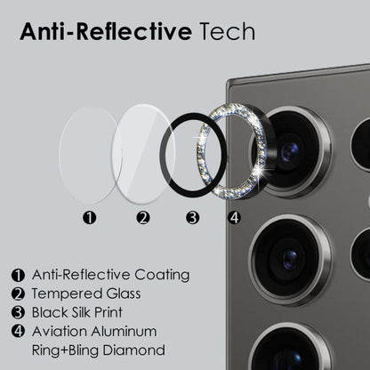 For Samsung Galaxy S24 Ultra 5G NORTHJO Camera Lens Bling Glitter Metal Ring Tempered Glass Film(Black)