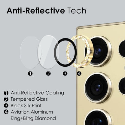 For Samsung Galaxy S24 Ultra 5G NORTHJO Camera Lens Bling Glitter Metal Ring Tempered Glass Film(Gold)