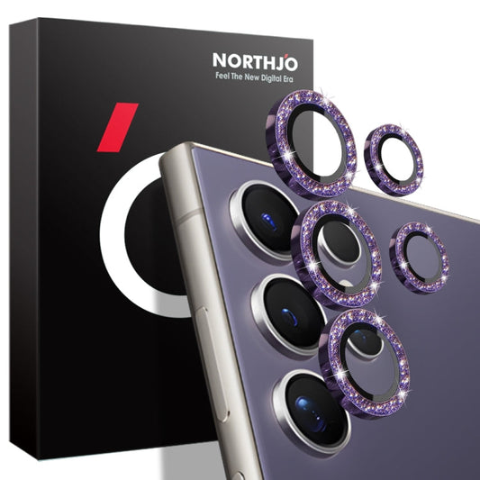 Pour Samsung Galaxy S24 Ultra 5G NORTHJO Anneau métallique scintillant pour objectif d'appareil photo Film en verre trempé (violet)