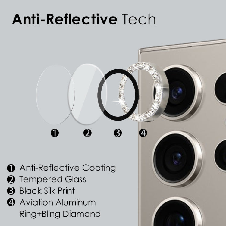 For Samsung Galaxy S24 Ultra 5G NORTHJO Camera Lens Bling Glitter Metal Ring Tempered Glass Film(Silver)