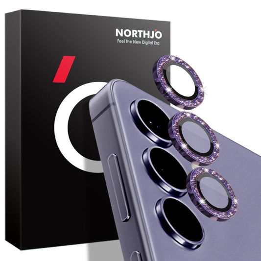 Pour Samsung Galaxy S24+ 5G NORTHJO Caméra Lentille Bling Paillettes Anneau Métallique Film de Verre Trempé (Violet)