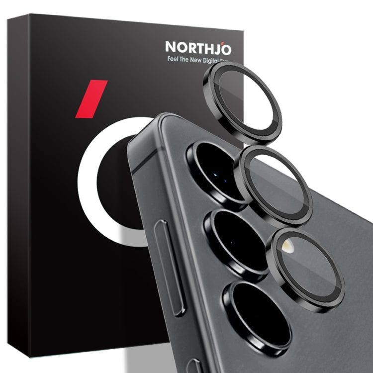 Pour Samsung Galaxy S24+ 5G NORTHJO Objectif de l'appareil photoCD Vein Anneau métallique Film en verre trempé (Noir)
