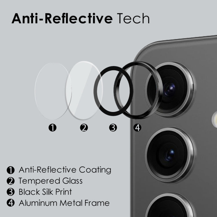 Pour Samsung Galaxy S24+ 5G NORTHJO Objectif de l'appareil photoCD Vein Anneau métallique Film en verre trempé (Noir)