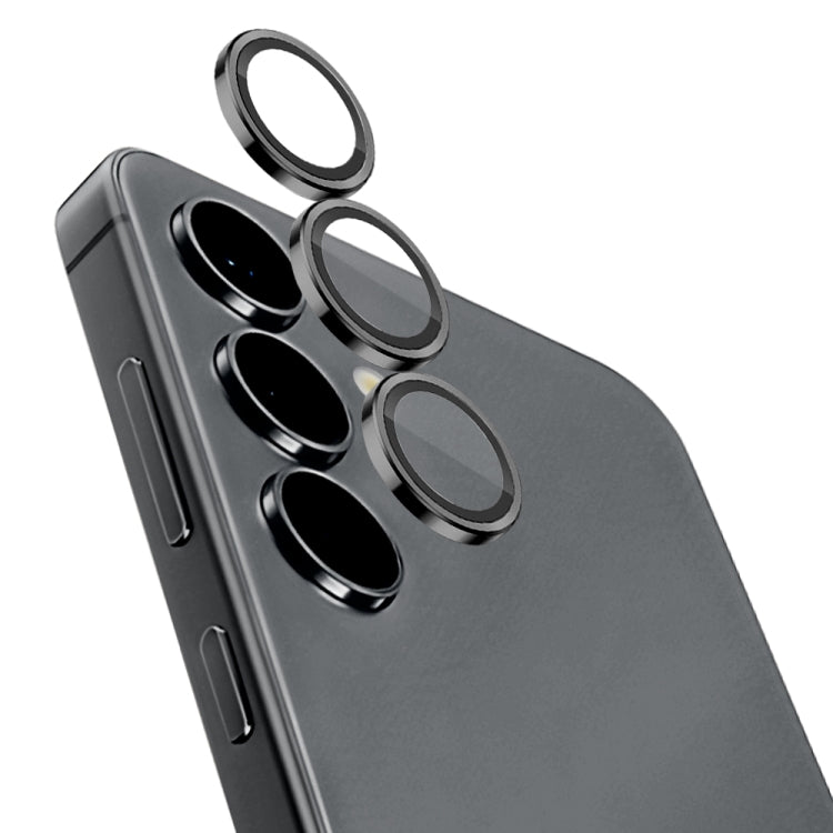 Pour Samsung Galaxy S24+ 5G NORTHJO Objectif de l'appareil photoCD Vein Anneau métallique Film en verre trempé (Noir)