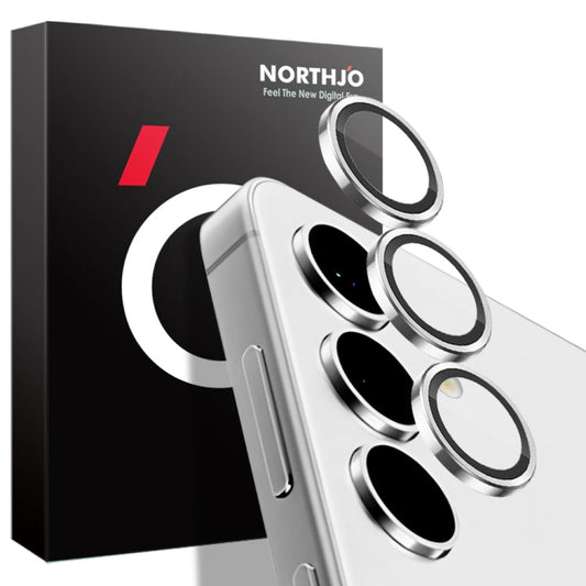 Pour Samsung Galaxy S24+ 5G NORTHJO Protecteur d'objectif d'appareil photo en verre trempé avec anneau métallique Vein CD (argent)