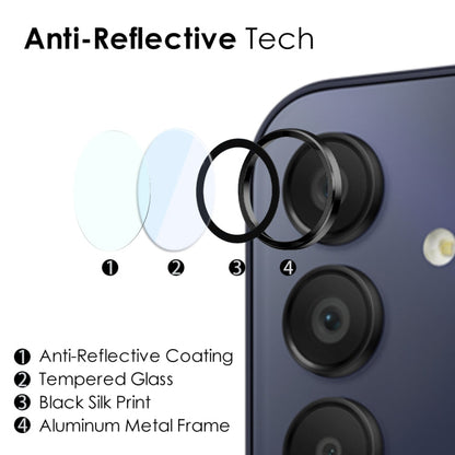 For Samsung Galaxy A15 4G / 5G NORTHJO Camera LensCD Vein Metal Ring Tempered Glass Film(Black)