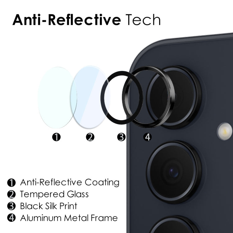 For Samsung Galaxy A35 5G NORTHJO Camera LensCD Vein Metal Ring Tempered Glass Film(Black)