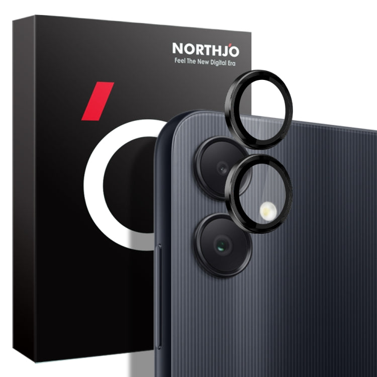 For Samsung Galaxy A05 4G NORTHJO Camera LensCD Vein Metal Ring Tempered Glass Film(Black)