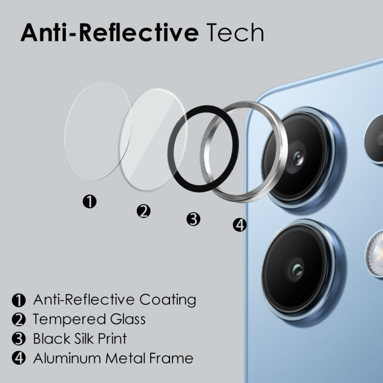 For Xiaomi Redmi Note 13 4G NORTHJO Camera LensCD Vein Metal Ring Tempered Glass Film(Silver)