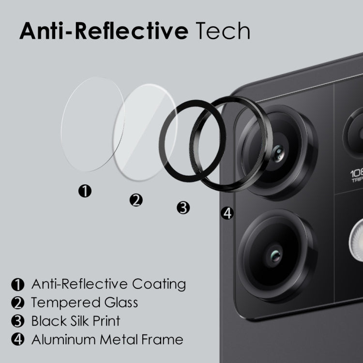 For Xiaomi Redmi Note 13 5G NORTHJO Camera LensCD Vein Metal Ring Tempered Glass Film(Black)