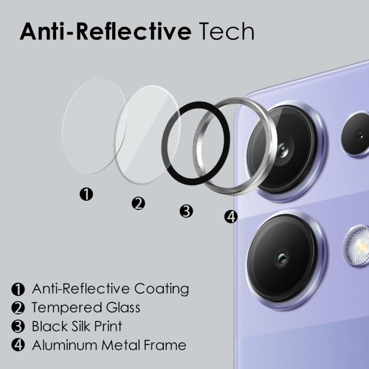 Pour Xiaomi Redmi Note 13 Pro 4G NORTHJO Cache Objectif en Métal Veine CD Film en Verre Trempé (Argent)