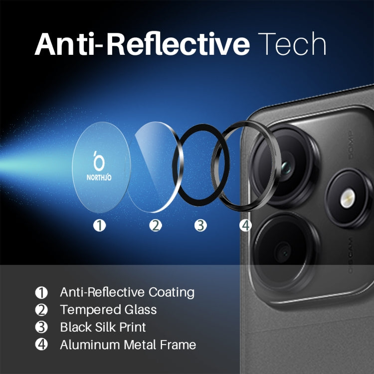For Xiaomi Redmi Note 14 5G NORTHJO Camera LensCD Vein Metal Ring Tempered Glass Film(Black)