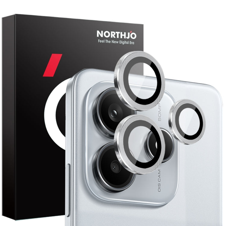For Xiaomi Redmi Note 14 5G NORTHJO Camera LensCD Vein Metal Ring Tempered Glass Film(Silver)