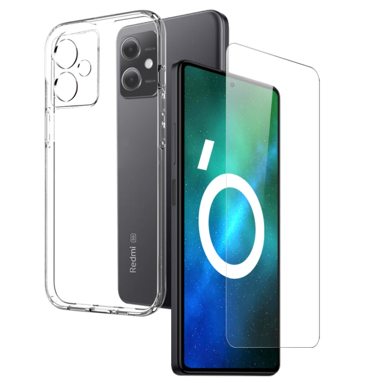 For Xiaomi Redmi Note 12 5G NORTHJO Transparent TPU Phone Case with Tempered Glass Film(Transparent)