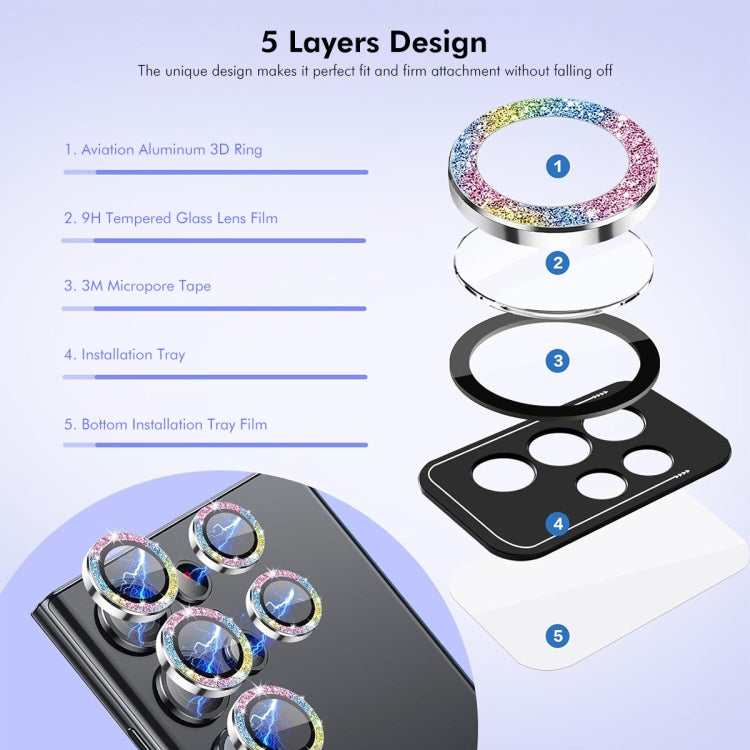 For Samsung Galaxy S23 5G/ S23+ 5G ENKAY Hat-Prince AR 9H Rear Lens Glitter Aluminium Alloy Tempered Glass Film(Colorful)