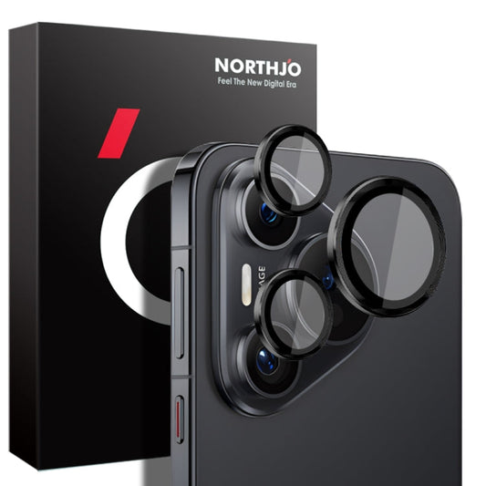 Pour Huawei Pura 70 NORTHJO Verre Trempé d'Objectif d'Appareil Photo avec Anneau Métallique CD Vein (Noir)