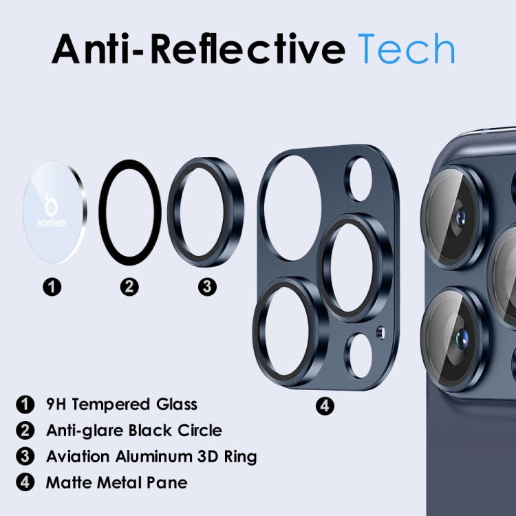 For iPhone 15 Pro / 15 Pro Max NORTHJO Matte Camera Lens Protector Tempered Glass Rear Lens Film(Blue)
