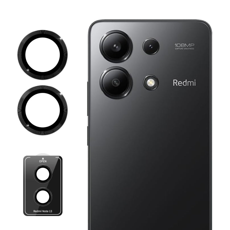 Pour Redmi Note 13 5G ENKAY Hat-Prince Film en verre trempé en alliage d'aluminium pour objectif d'appareil photo arrière 9H (Noir)