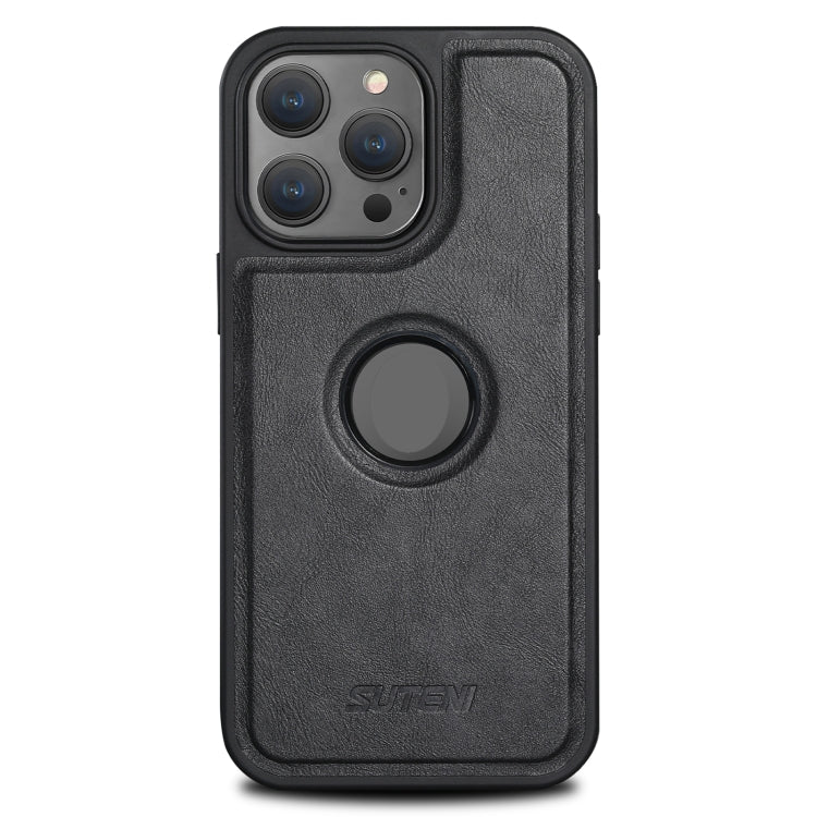 For iPhone 12 Suteni G1 Magsafe Leather Back Phone Case(Black)