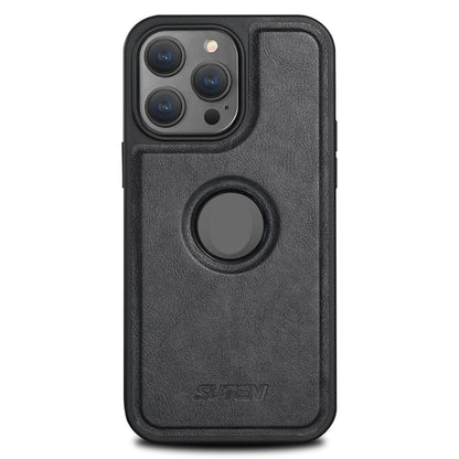 For iPhone 12 Suteni G1 Magsafe Leather Back Phone Case(Black)