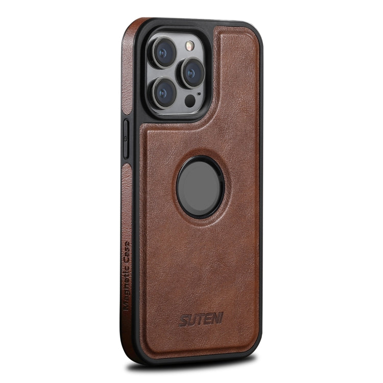 For iPhone 12 Pro Max Suteni G1 Magsafe Leather Back Phone Case(Brown)