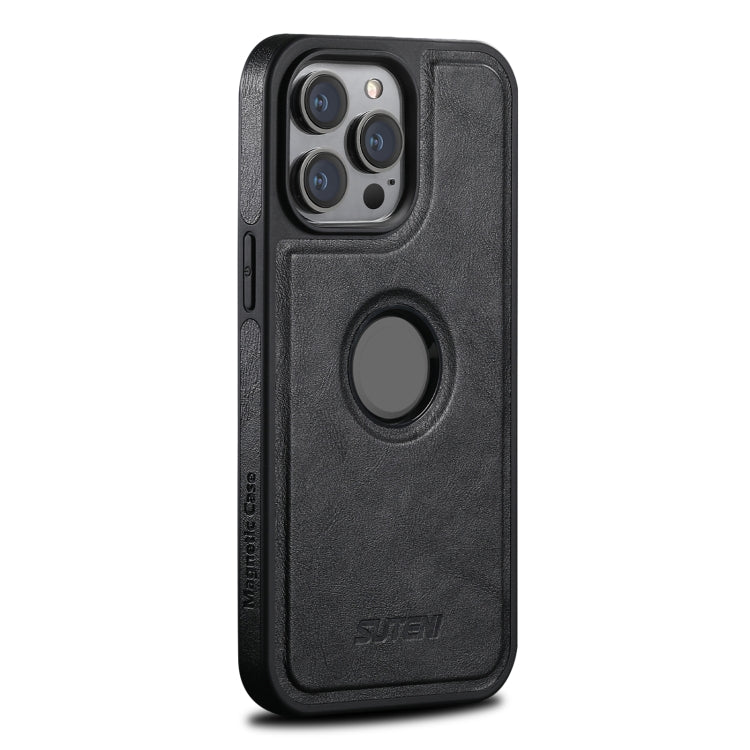 For iPhone 13 Pro Suteni G1 Magsafe Leather Back Phone Case(Black)
