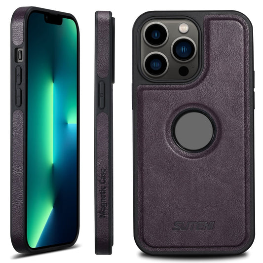 Pour iPhone 13 Pro Max Étui de téléphone en cuir Suteni G1 Magsafe (violet)