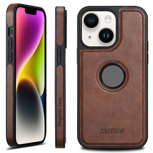 For iPhone 14 Suteni G1 Magsafe Leather Back Phone Case(Brown)