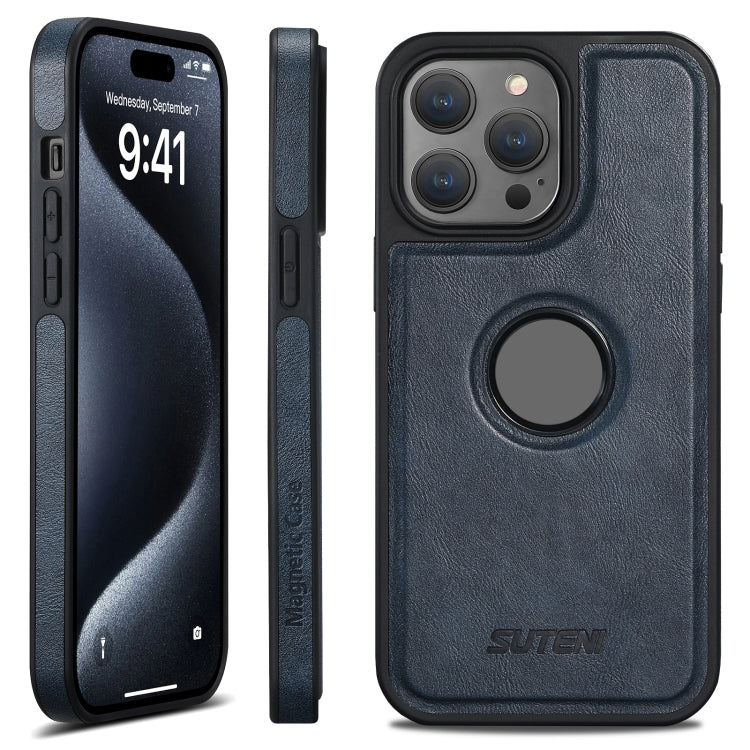 For iPhone 15 Pro Suteni G1 Magsafe Leather Back Phone Case(Blue)