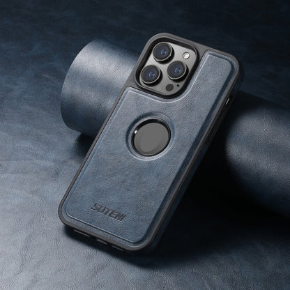 For iPhone 15 Pro Suteni G1 Magsafe Leather Back Phone Case(Blue)