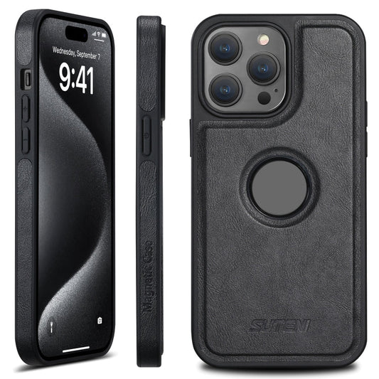For iPhone 15 Pro Max Suteni G1 Magsafe Leather Back Phone Case(Black)