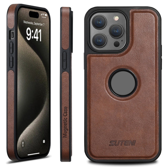 For iPhone 15 Pro Max Suteni G1 Magsafe Leather Back Phone Case(Brown)
