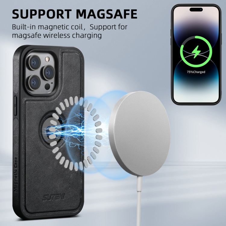 Pour iPhone 16 Plus Suteni G1 Coque de téléphone arrière en cuir Magsafe (noir)