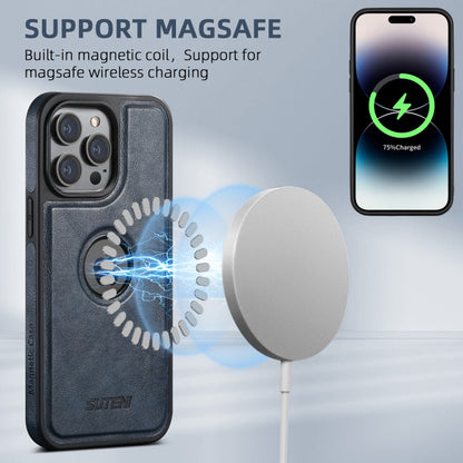 For iPhone 16 Plus Suteni G1 Magsafe Leather Back Phone Case(Blue)