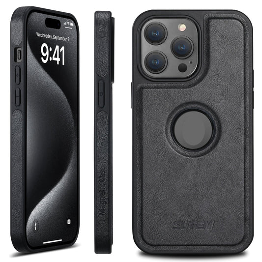 For iPhone 16 Pro Max Suteni G1 Magsafe Leather Back Phone Case(Black)