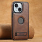 Pour iPhone 15 Coque de téléphone arrière en cuir ciré Suteni G2 Magsafe avec support (Marron)