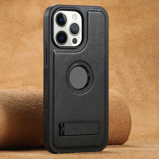 Pour iPhone 12 Pro Max Étui Suteni G2 Magsafe en cuir huilé avec support (noir)