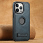 For iPhone 12 Pro Max Suteni G2 Magsafe Oil Wax Leather Back Phone Case with Holder(Blue)