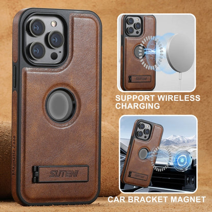 Pour iPhone 16 Plus Suteni G2 Coque de Téléphone Arrière en Cuir Ciré Magsafe avec Support (Bleu)