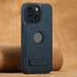 For iPhone 15 Suteni G2 Magsafe Litchi Texture Leather Back Phone Case with Holder(Blue)