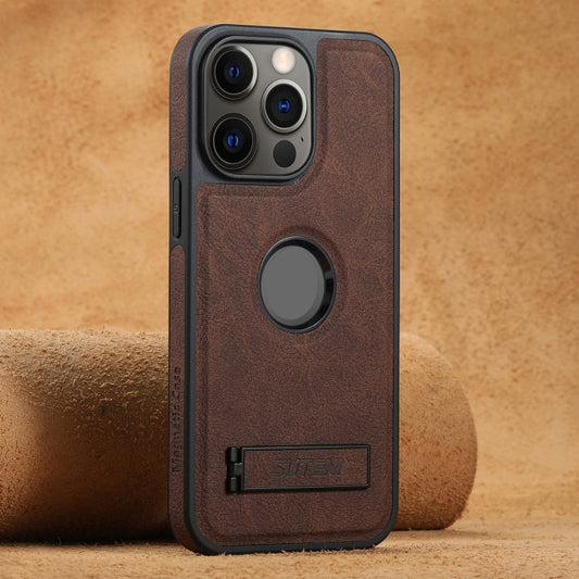 Pour iPhone 12 Pro Max Étui Suteni G2 Magsafe en cuir texture litchi avec support (Marron)