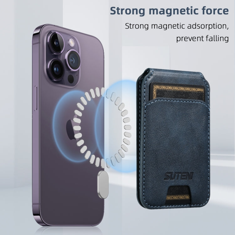 Suteni S2 Phone Magnetic Card Case Card Sleeve MagSafe Magnetic Coil PU Leather(Blue)