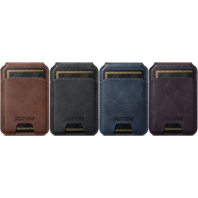 Suteni S2 Phone Magnetic Card Case Card Sleeve MagSafe Magnetic Coil PU Leather(Brown)