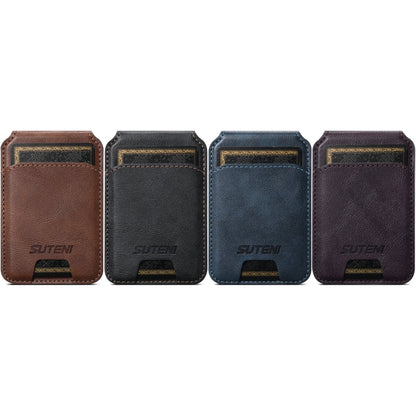 Suteni S2 Phone Magnetic Card Case Card Sleeve MagSafe Magnetic Coil PU Leather(Brown)