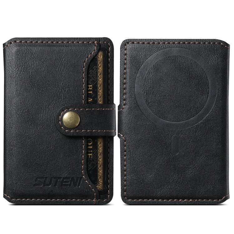 Suteni S2 Étui Porte-cartes Magnétique pour Téléphone Housse de Carte Anneau Magnétique MagSafe en Cuir PU (Noir)