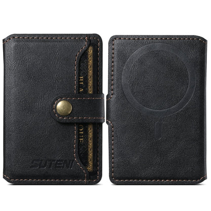 Suteni S2 Étui Porte-cartes Magnétique pour Téléphone Housse de Carte Anneau Magnétique MagSafe en Cuir PU (Noir)