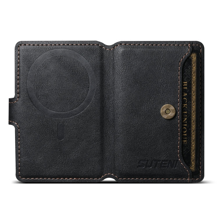 Suteni S2 Étui Porte-cartes Magnétique pour Téléphone Housse de Carte Anneau Magnétique MagSafe en Cuir PU (Noir)